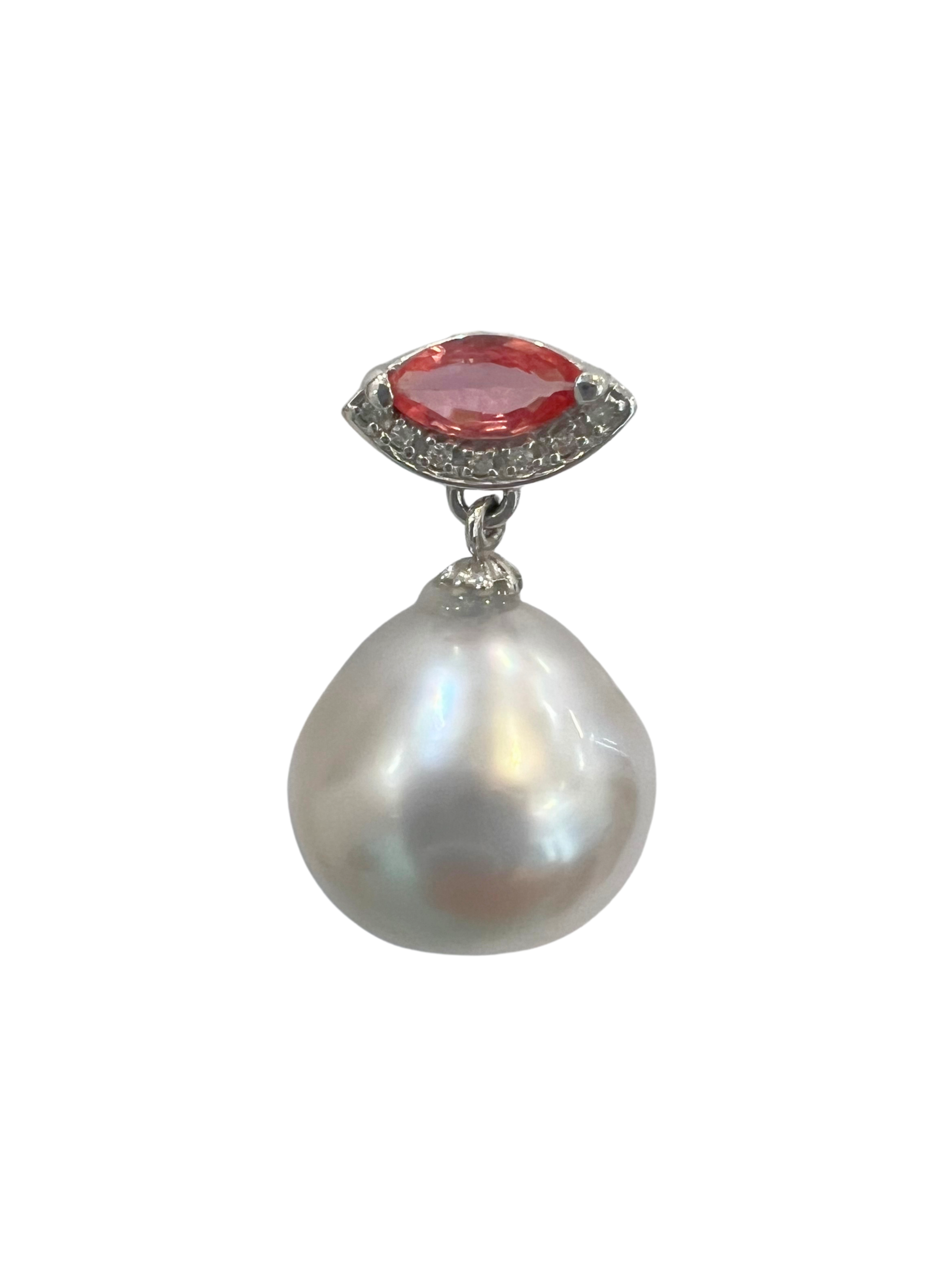 South Sea Pearl Pendants With Orange Sapphire