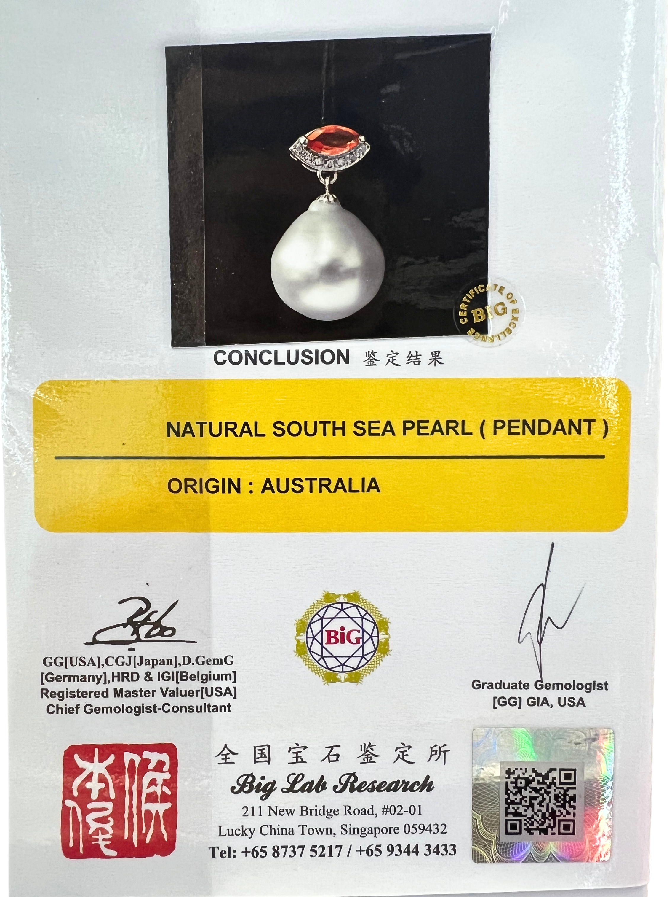 South Sea Pearl Pendants With Orange Sapphire Secondary image