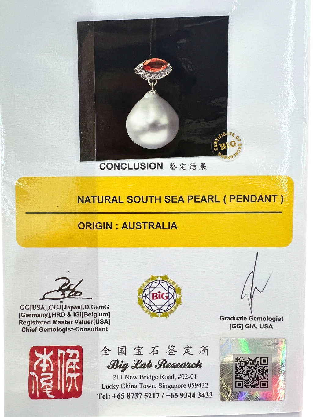 South Sea Pearl Pendants With Orange Sapphire