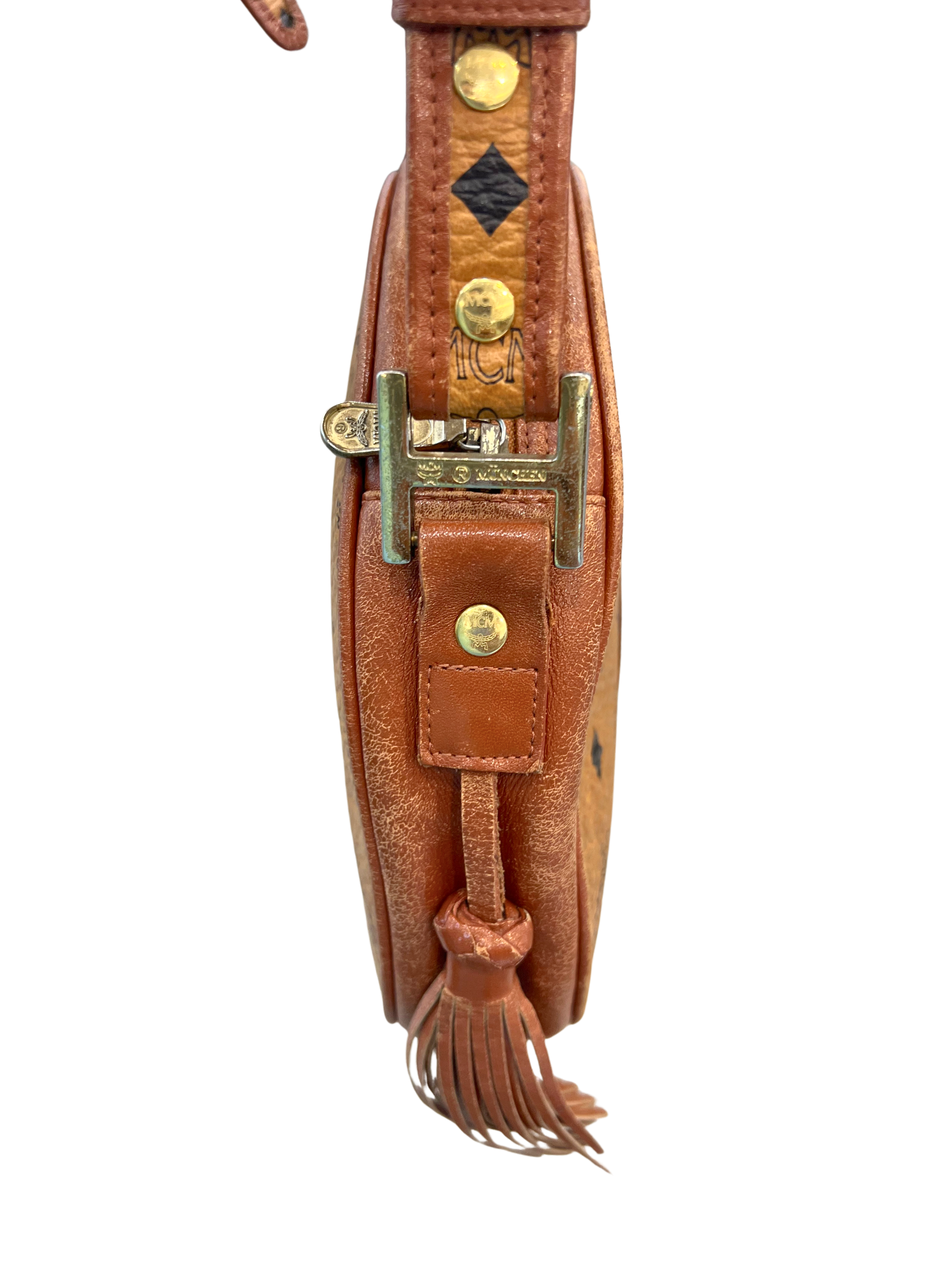 Mcm Cognac Visetos Leather Shoulder Bag