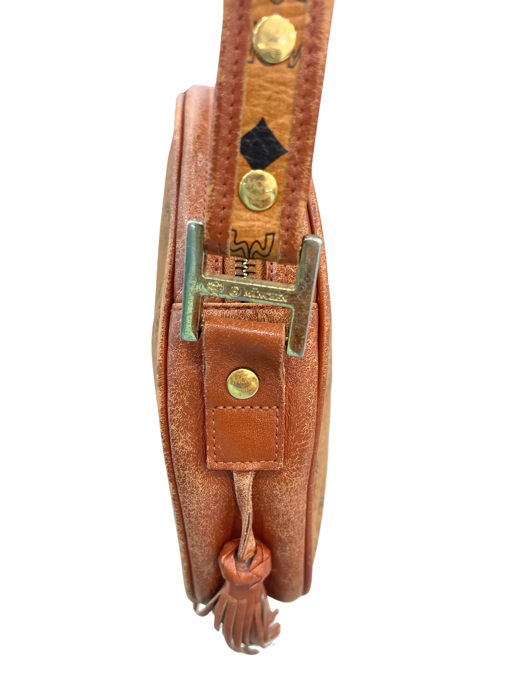 Mcm Cognac Visetos Leather Shoulder Bag