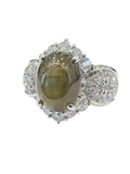Alexandrite Cat Eye's Platinum Diamond Ring