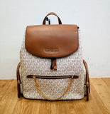 Michael Kors Backpack-White Brown Logo Pattern Leather