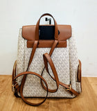Michael Kors Backpack-White Brown Logo Pattern Leather