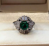 Emerald Ring With Diamond-Pt900 E1=1.48Cts appx-MD=1.53Cts appx