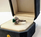 Emerald Ring With Diamond-Pt900 E1=1.48Cts appx-MD=1.53Cts appx