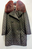Guy Laroche Overcoat Black Quilted Cotton w/ Fox Fur Collar