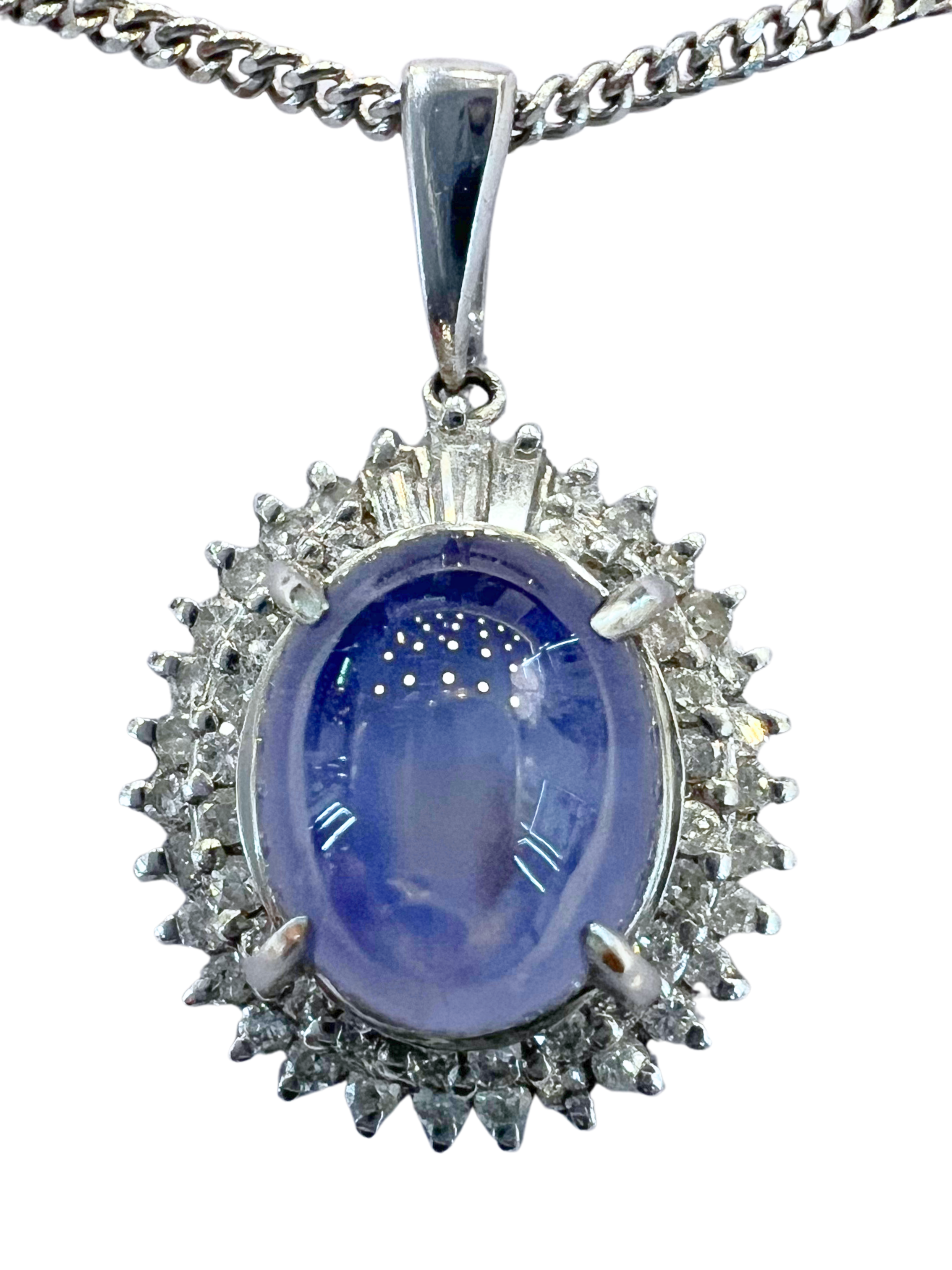 Blue Star Sapphire Platinum Diamond Necklace