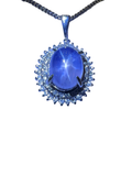 Blue Star Sapphire Platinum Diamond Necklace