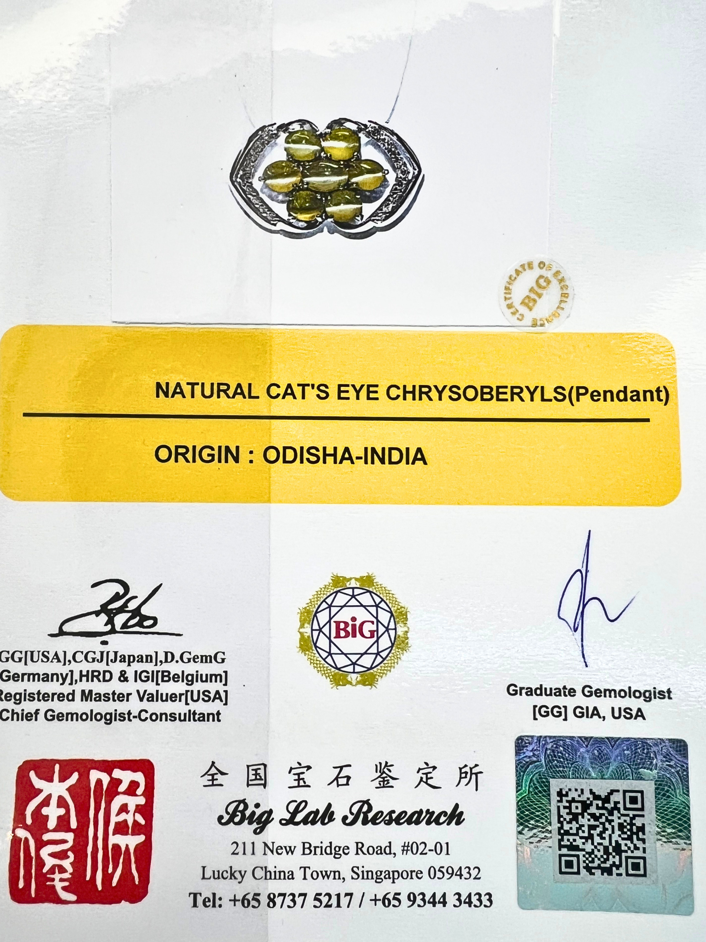 Natural Chrysoberyl Cat Eye's Diamond Pendant Secondary image