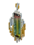 Natural Bi-Color Tourmaline Platinum Diamond Pendant
