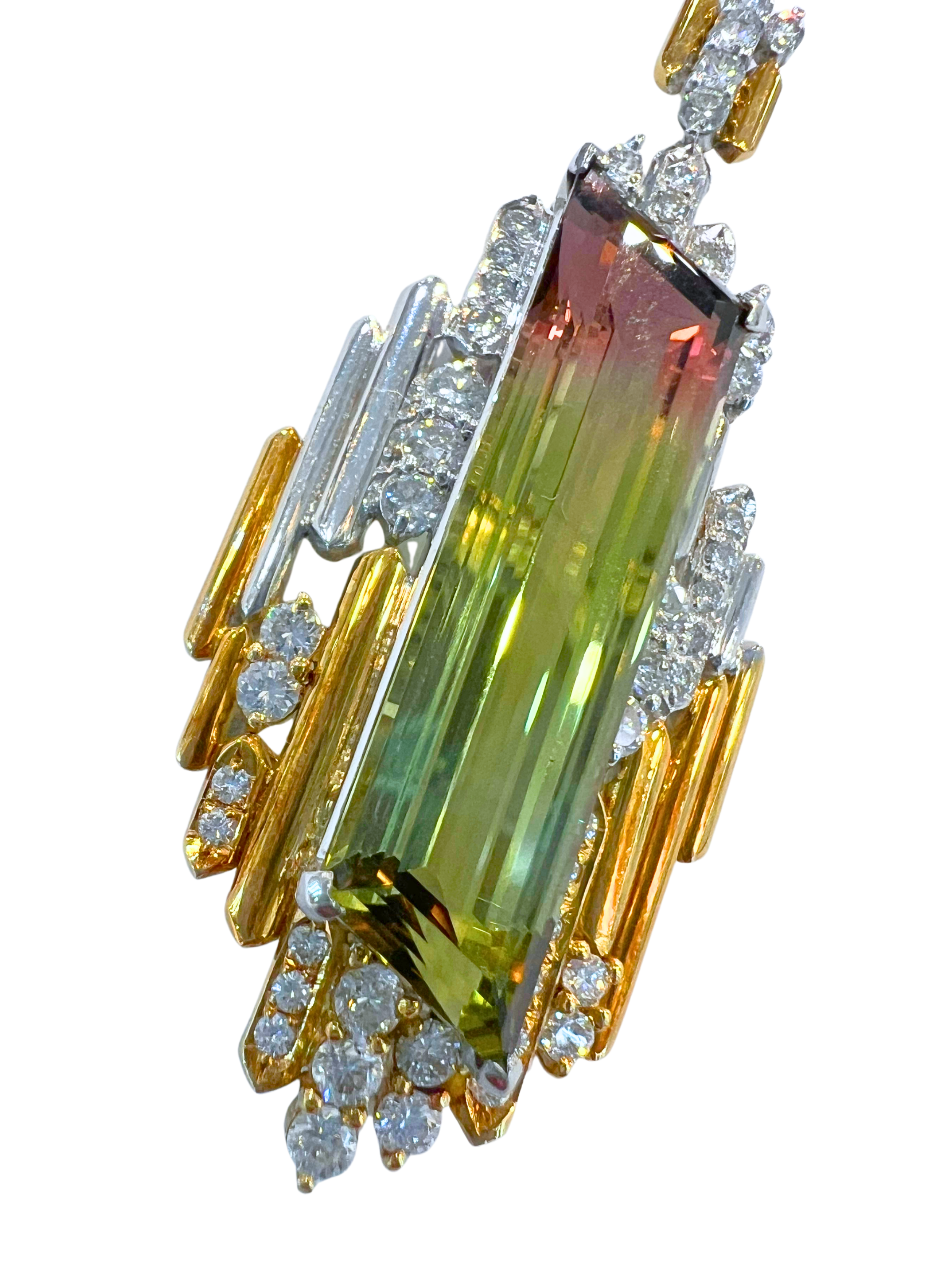 Natural Bi-Color Tourmaline Platinum Diamond Pendant