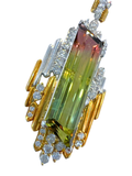 Natural Bi-Color Tourmaline Platinum Diamond Pendant