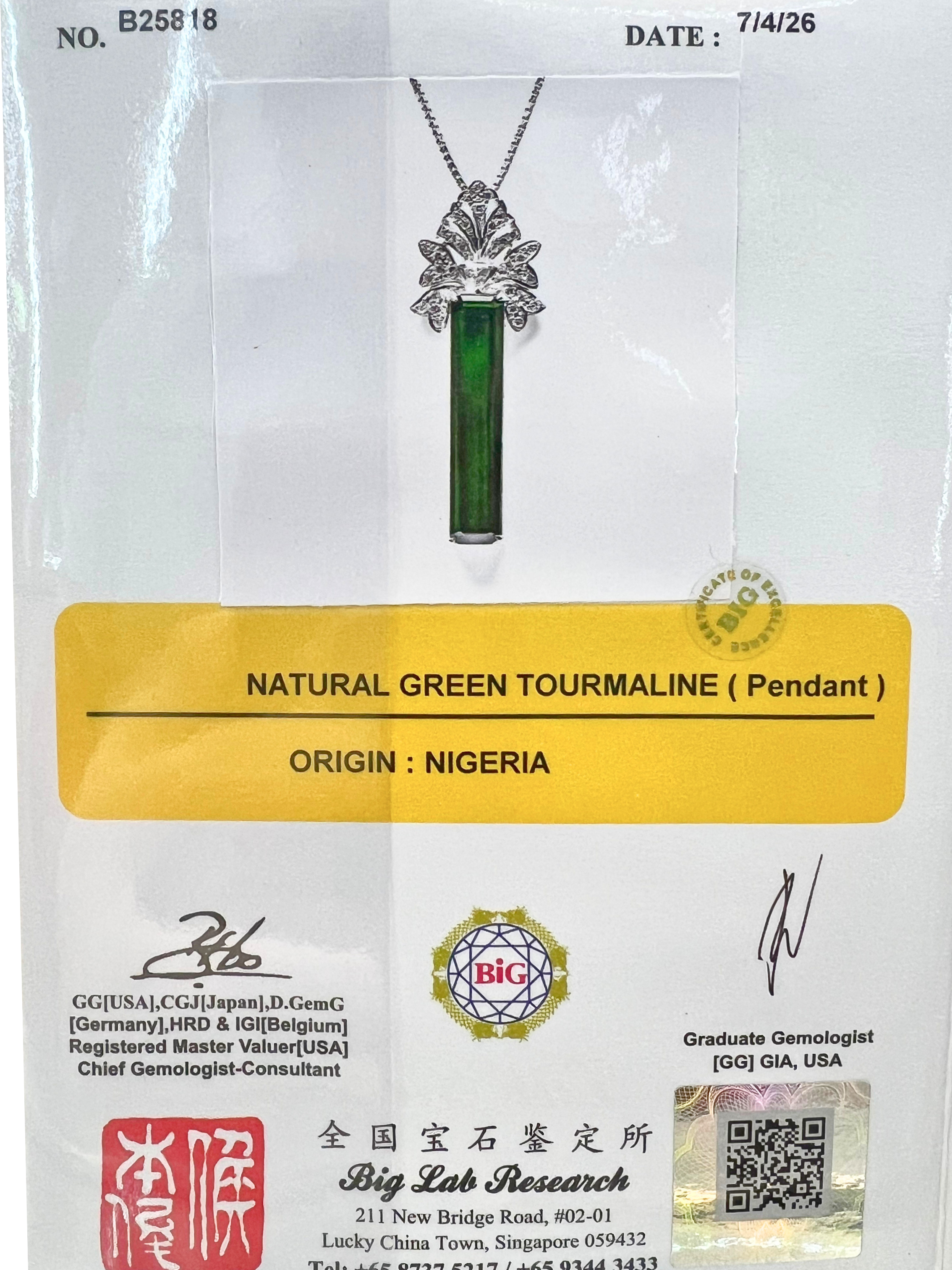 Unheated Green Tourmaline Platinum Diamond Necklace