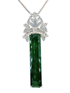 Unheated Green Tourmaline Platinum Diamond Necklace