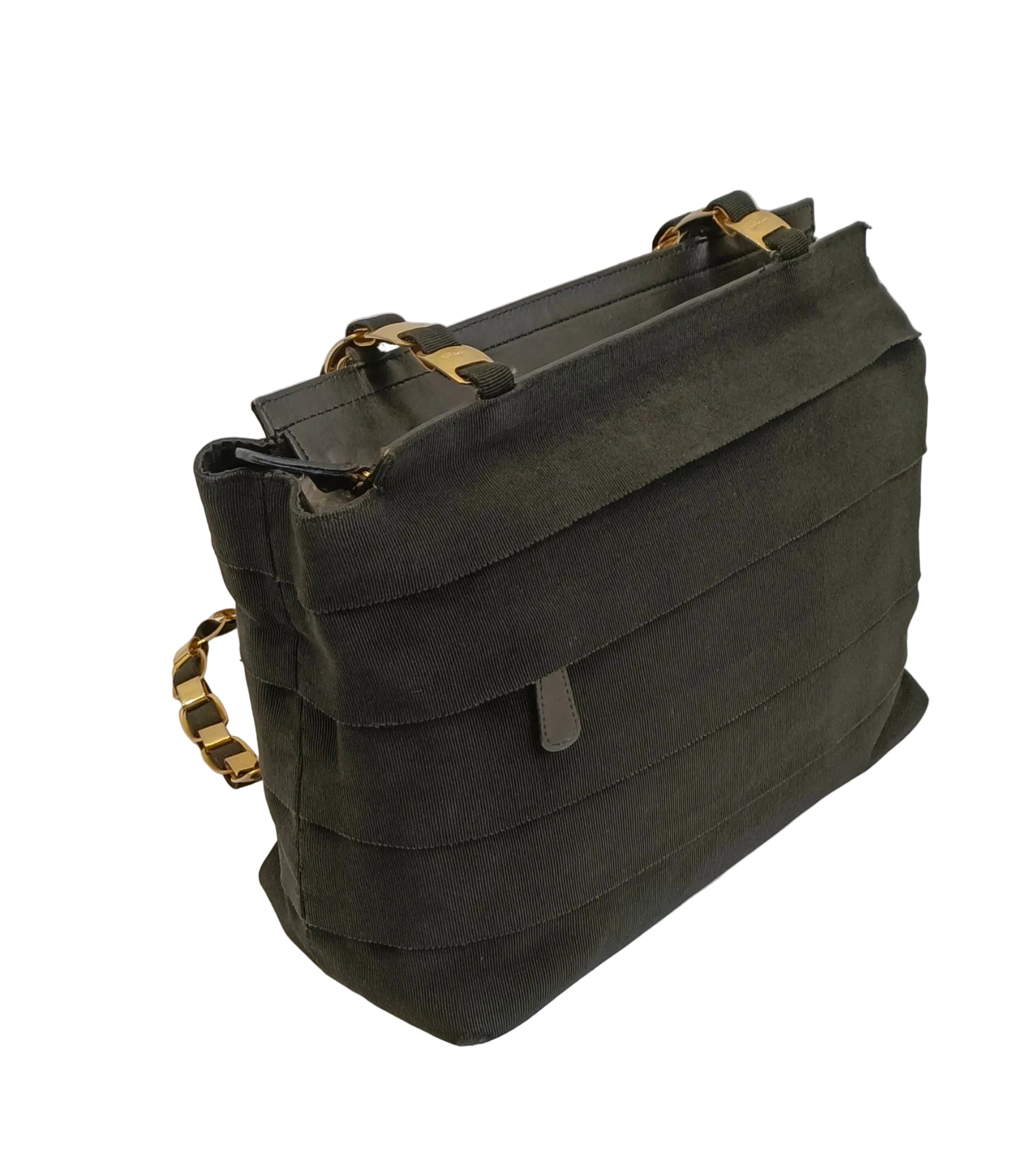 Ferragamo Shoulder Bag-Black Canvas Cloth & Gold Chain Strap Secondary image