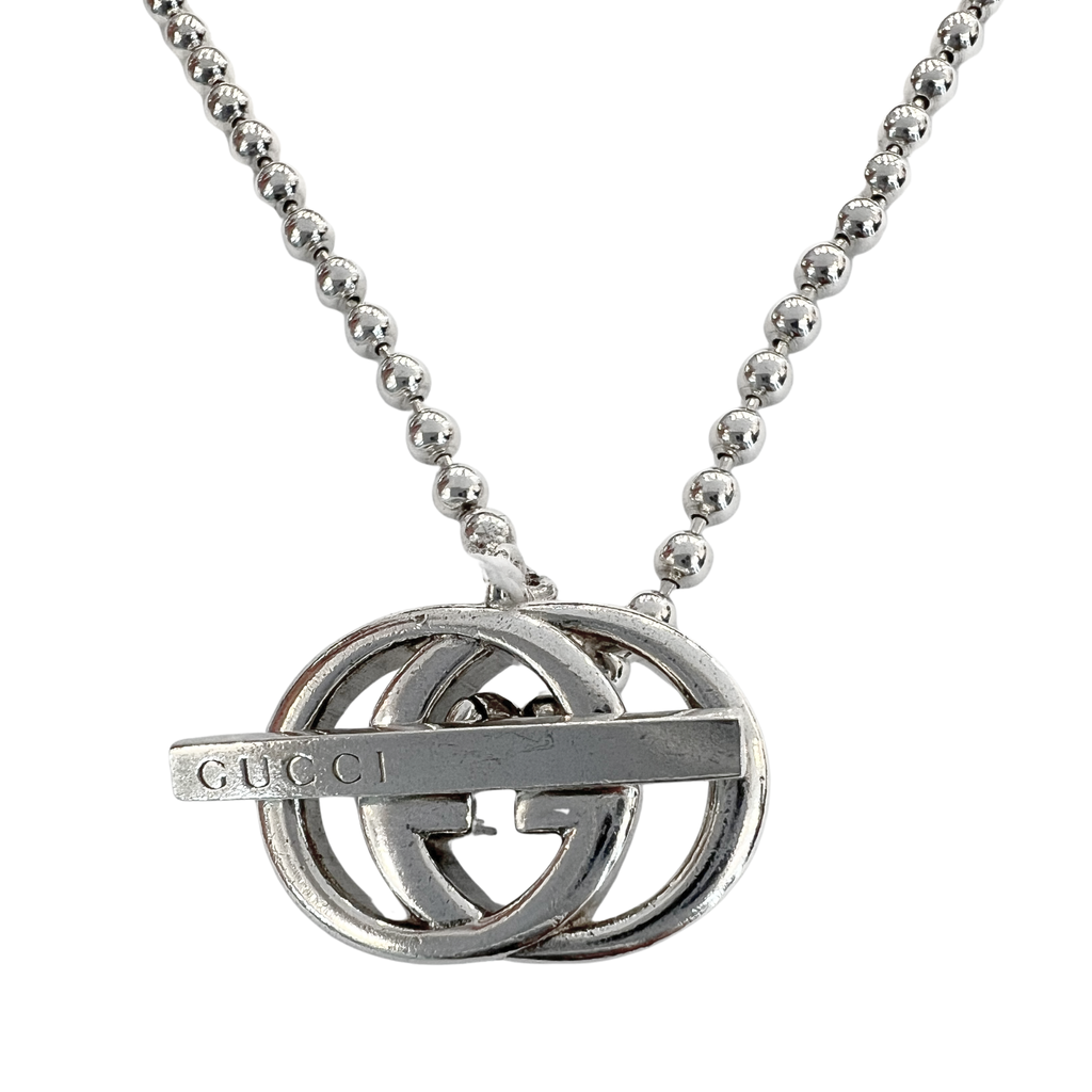 Gucci Ball Chain Interlock Sterling Silver Necklace