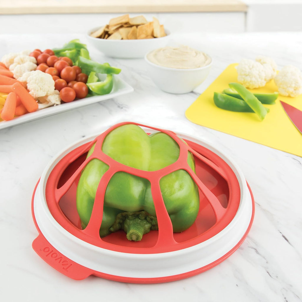 Tovolo Produce Keeper Food Storage for Fruit, Onions & Veggies - Seal 'N Store, Large, Red