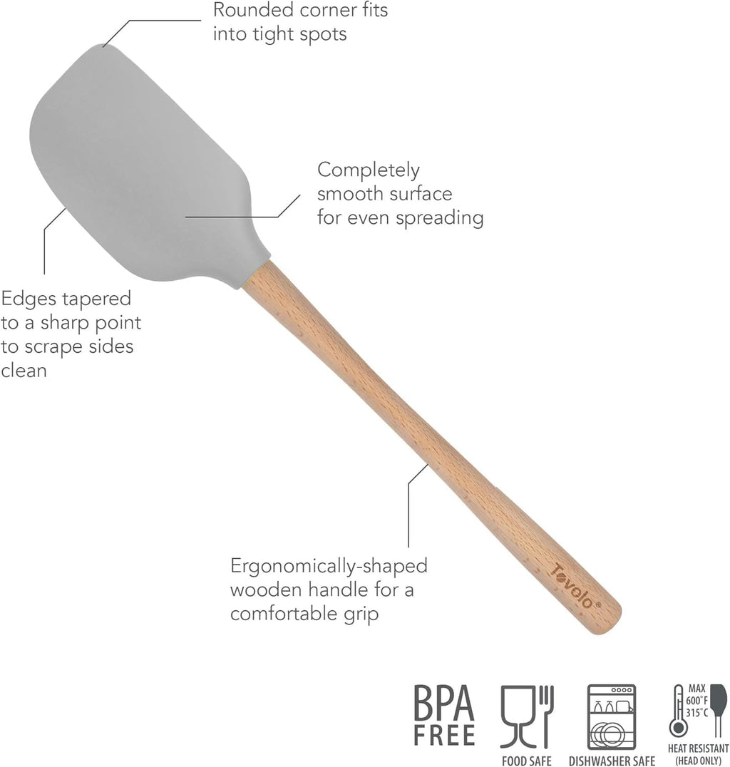 Tovolo Flex-Core Silicone Baking Spatula with Wood Handle, Oyster Gray