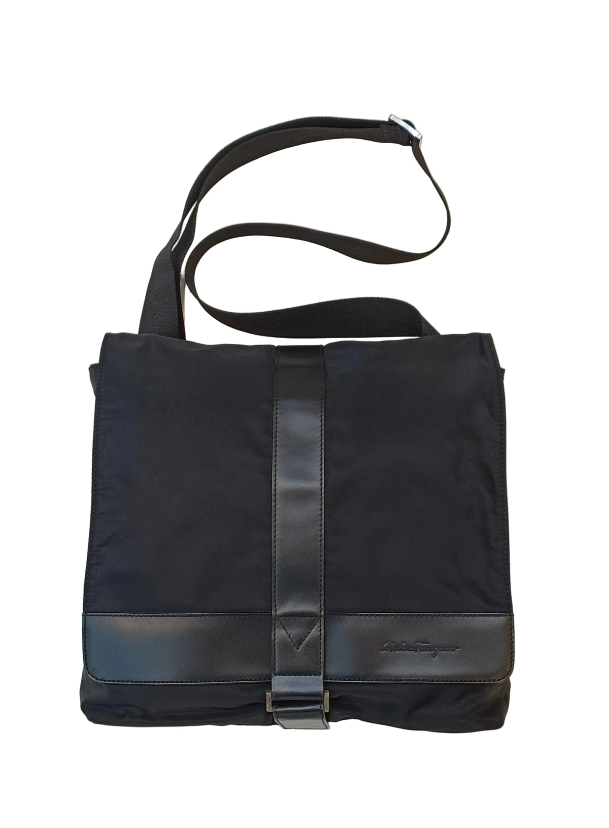 Ferragamo Shoulder Bag-Black Nylon & Leather