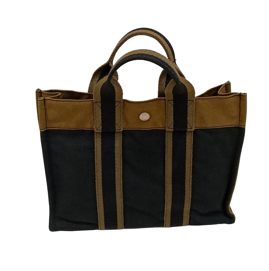 Hermes Tote Bag-Olive Green & Black Canvas