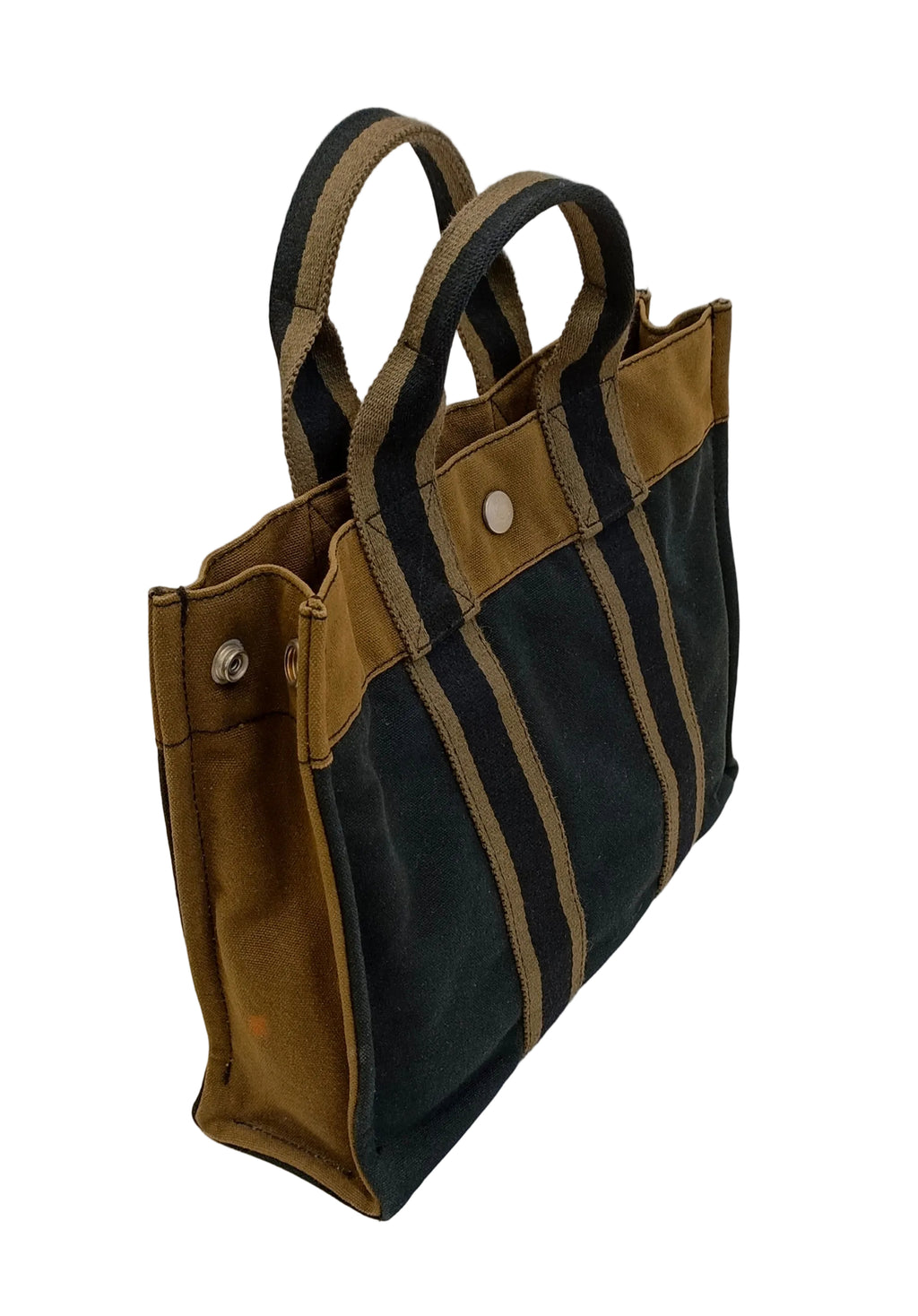 Hermes Tote Bag-Olive Green & Black Canvas