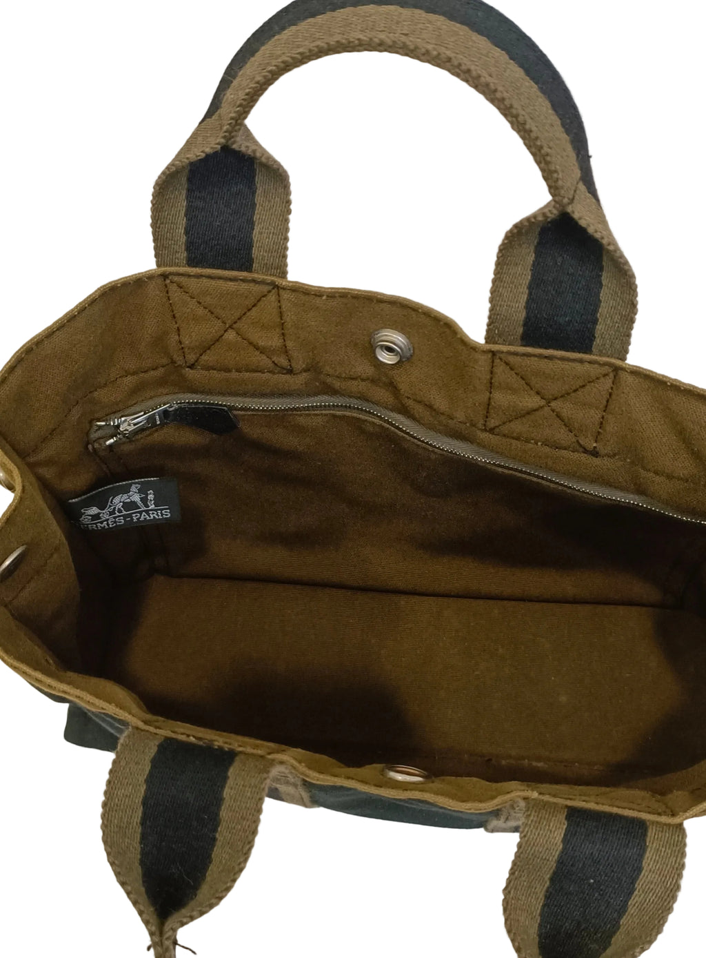 Hermes Tote Bag-Olive Green & Black Canvas