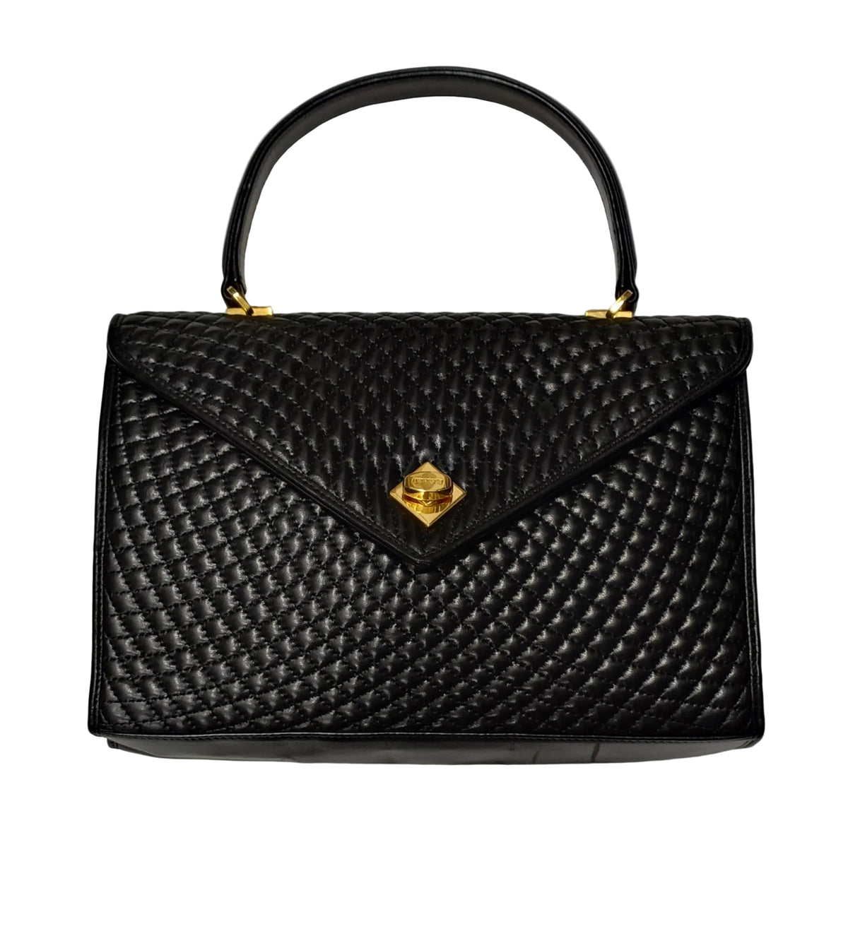 Bally Tote Bag-Black Quilted Leather & Gold Button