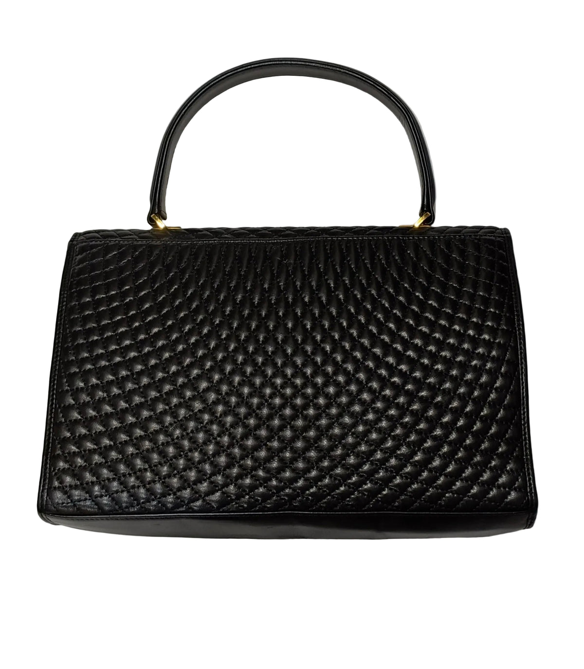 Bally Tote Bag-Black Quilted Leather & Gold Button