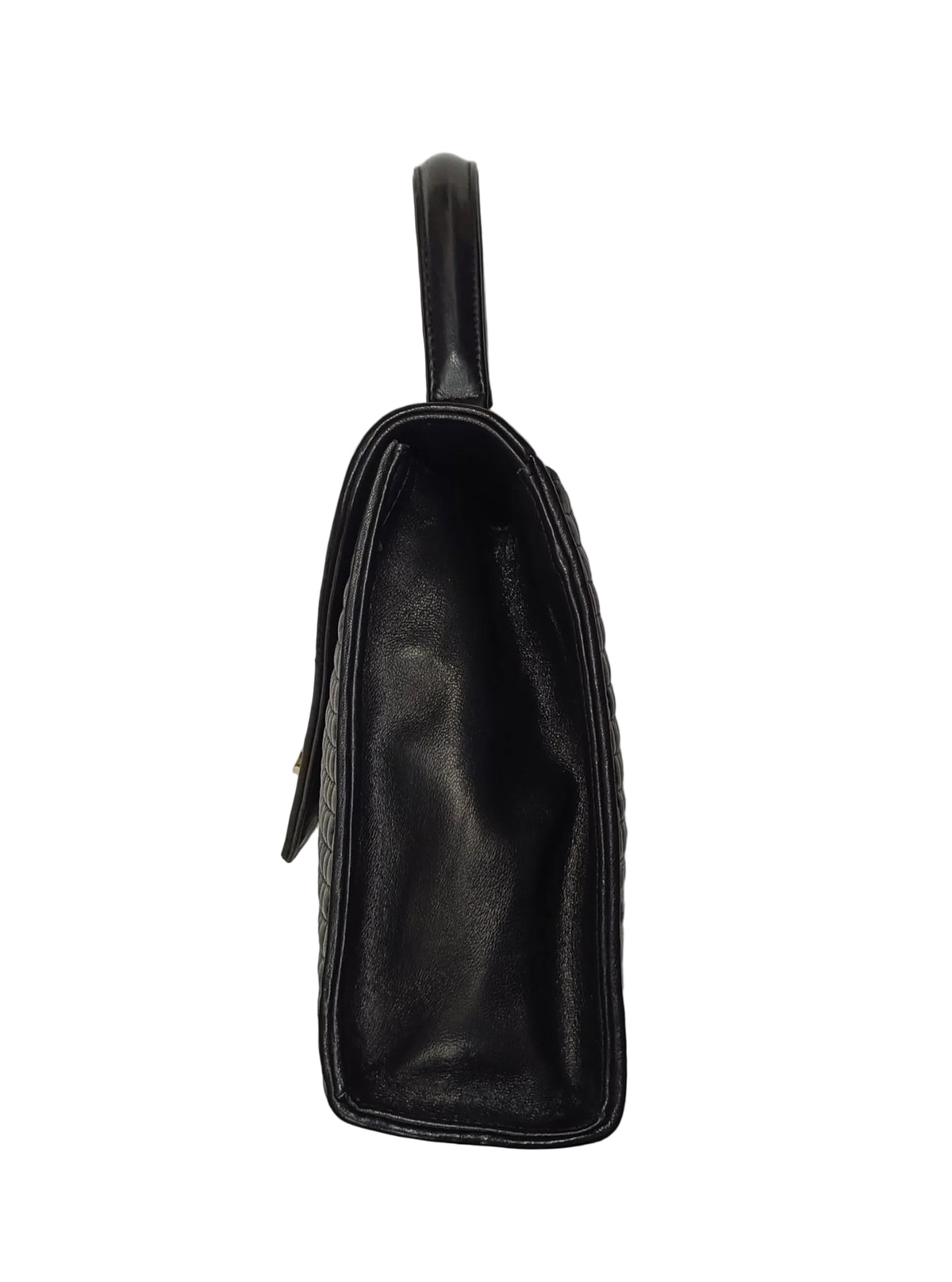 Bally Tote Bag-Black Quilted Leather & Gold Button