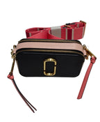 Marc Jacobs Double J Snapshot Shoulder Bag-Black-Brown-Pink/Pink Striped Strap