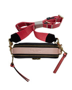 Marc Jacobs Double J Snapshot Shoulder Bag-Black-Brown-Pink/Pink Striped Strap