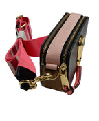 Marc Jacobs Double J Snapshot Shoulder Bag-Black-Brown-Pink/Pink Striped Strap