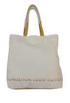 Louis Vuitton Fondation Museum Limited Tote Bag-White Canvas-Brown Strap