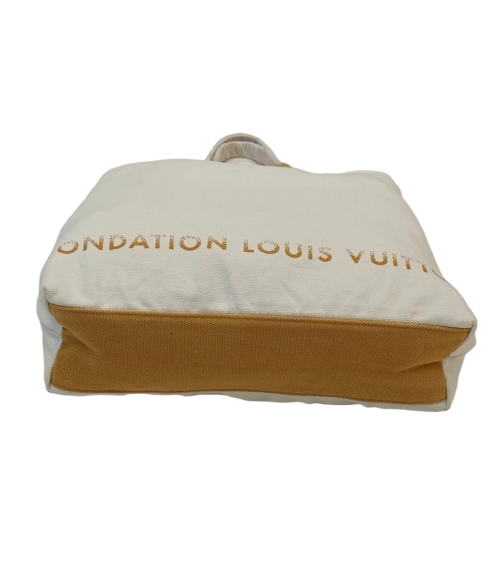Louis Vuitton Fondation Museum Limited Tote Bag-White Canvas-Brown Strap