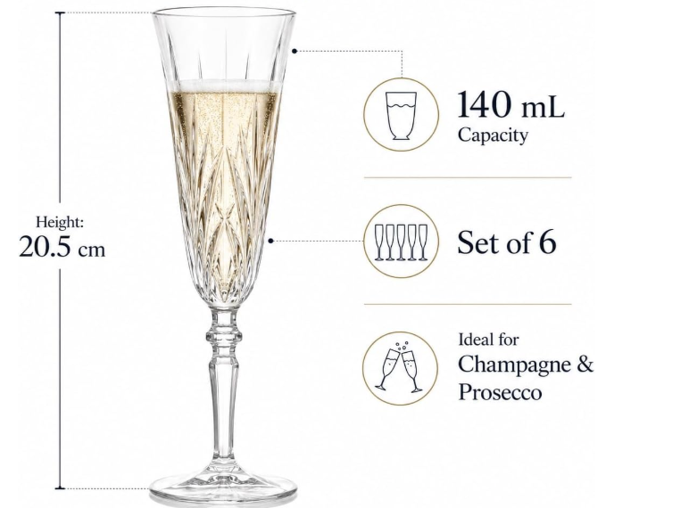 Nachtmann Lead Free Crystal Champagne Glass Set Of 6
