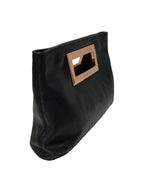 Michael Kors Hendbag-Black Leather Rose Gold Metal Clutch Handle