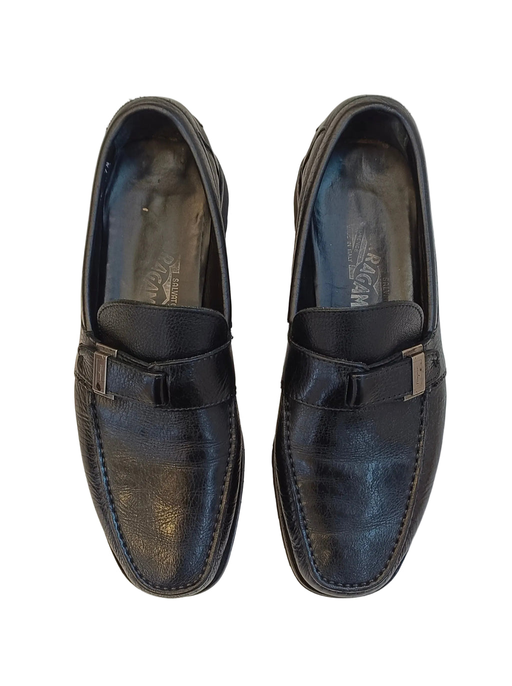 Ferragamo Man Shoes-Black Leather Size 7.5