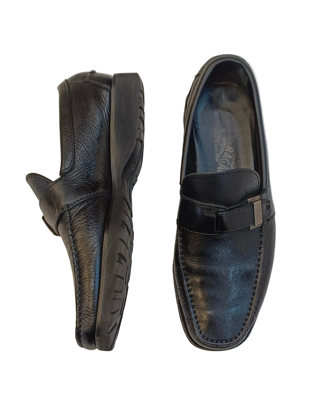 Ferragamo Man Shoes-Black Leather Size 7.5