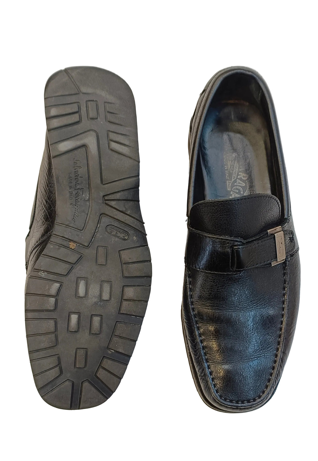 Ferragamo Man Shoes-Black Leather Size 7.5