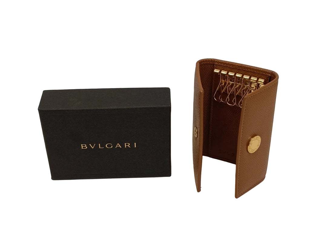 Bvlgari Key Case-Brown Leather-Box & Cert