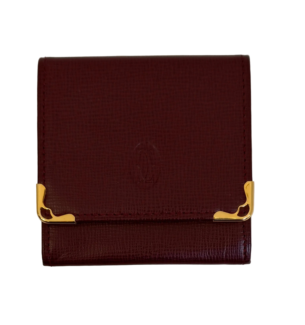 Cartier Coin Purse-Burgundy Leather Golg Metal Trim-Box & Card