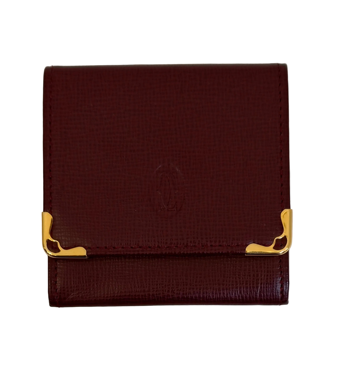 Cartier Coin Purse-Burgundy Leather Golg Metal Trim-Box & Card
