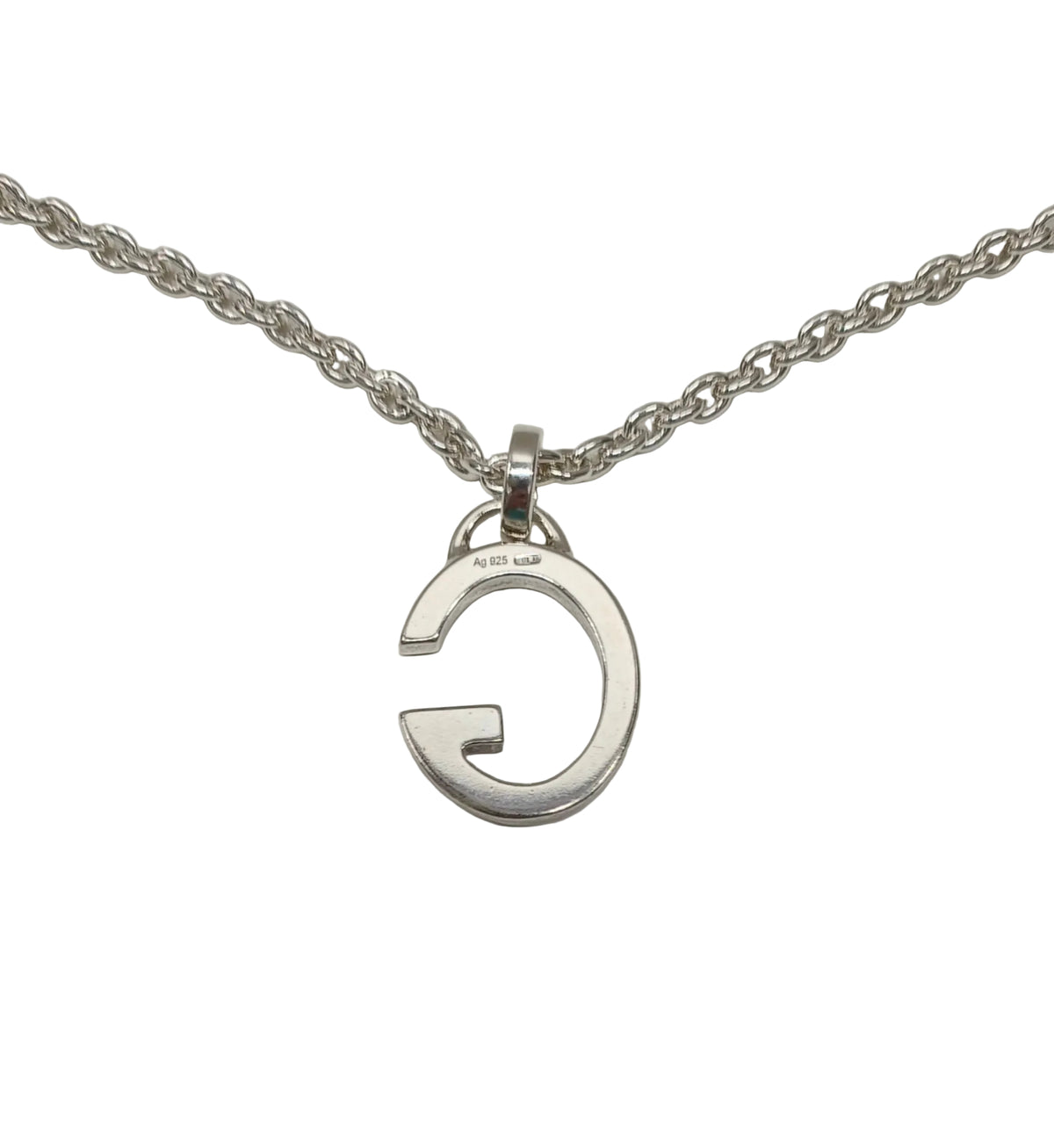 Gucci Sterling Silver Necklace-G Letter Pendant/Box & Pouch