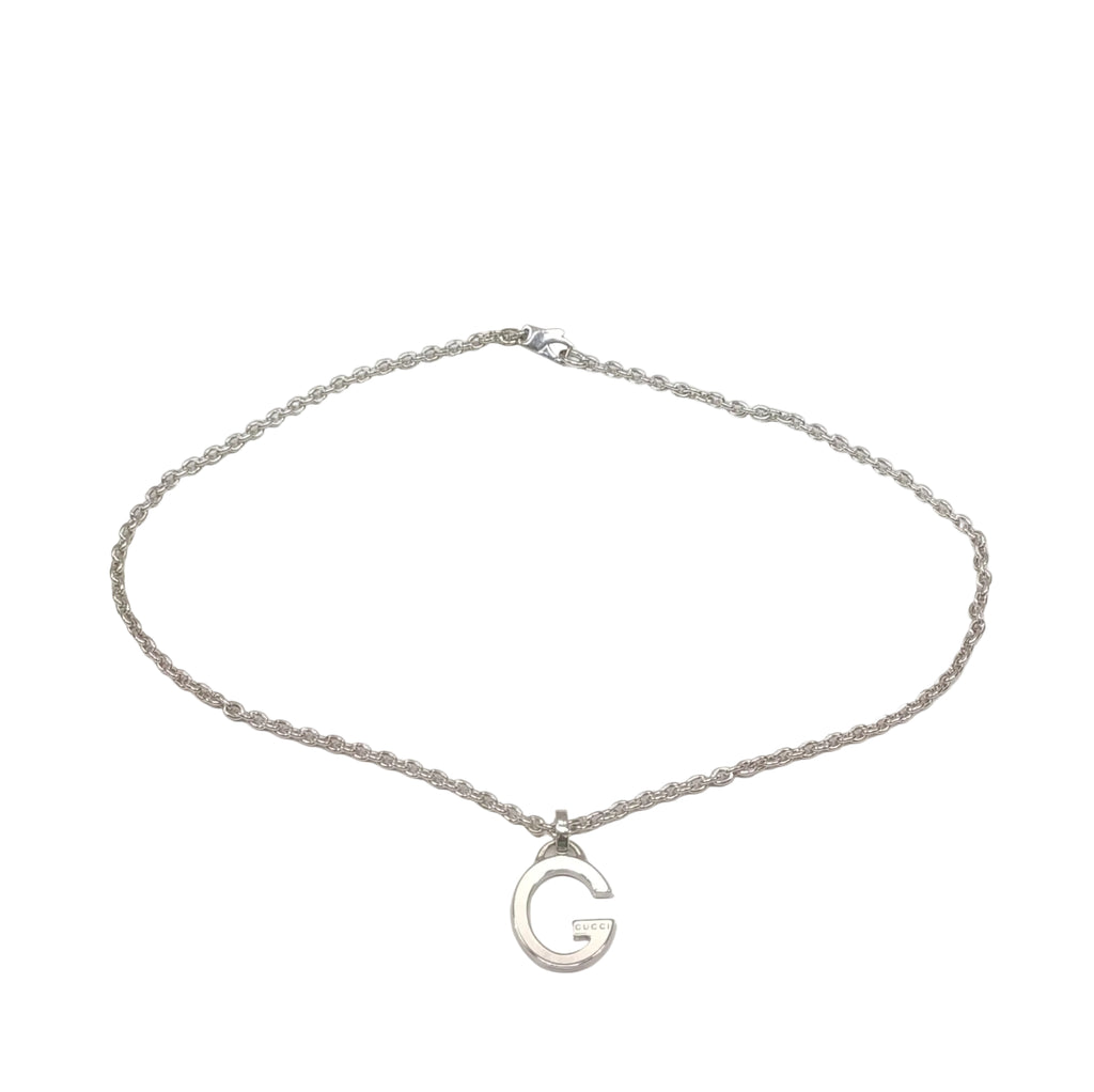 Gucci Sterling Silver Necklace-G Letter Pendant/Box & Pouch