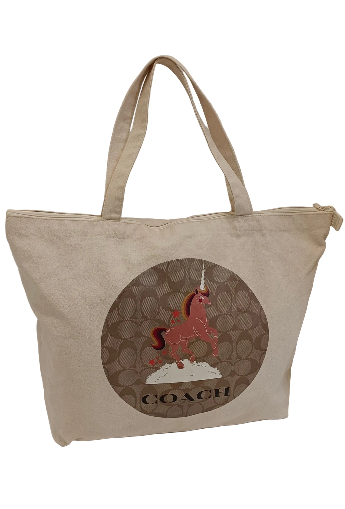 Coach Tote Bag-Large Cream Canvas/Unicorn Print