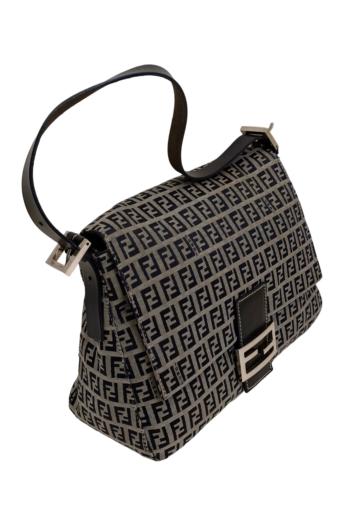 Fendi Mamma Baguette Shoulder Bag-Black & Grey