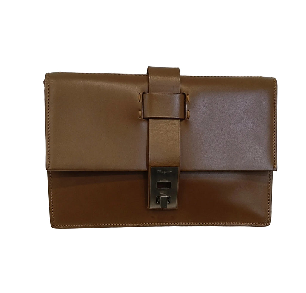 Ferragamo Clutch Bag-Brown Leather