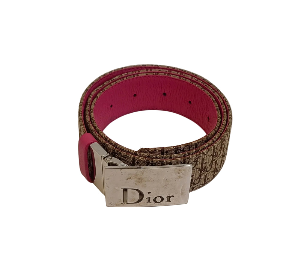 Christian Dior Belt-Leather & canvas/Beige Trotter Pin/Pink Inside/Size : L= 29"