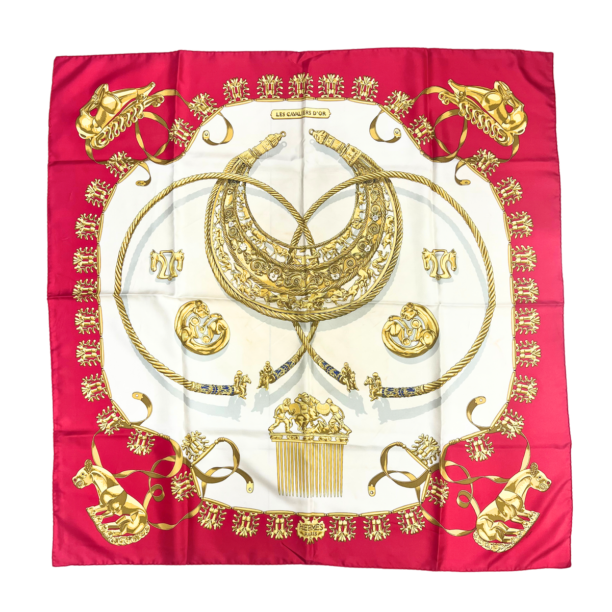 Hermes Les Cavalier's d'Or Silk Scarf